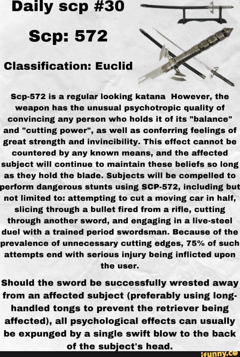 Daily Scp 30 Classification Euclid Scp 572 Is A Regular Looking