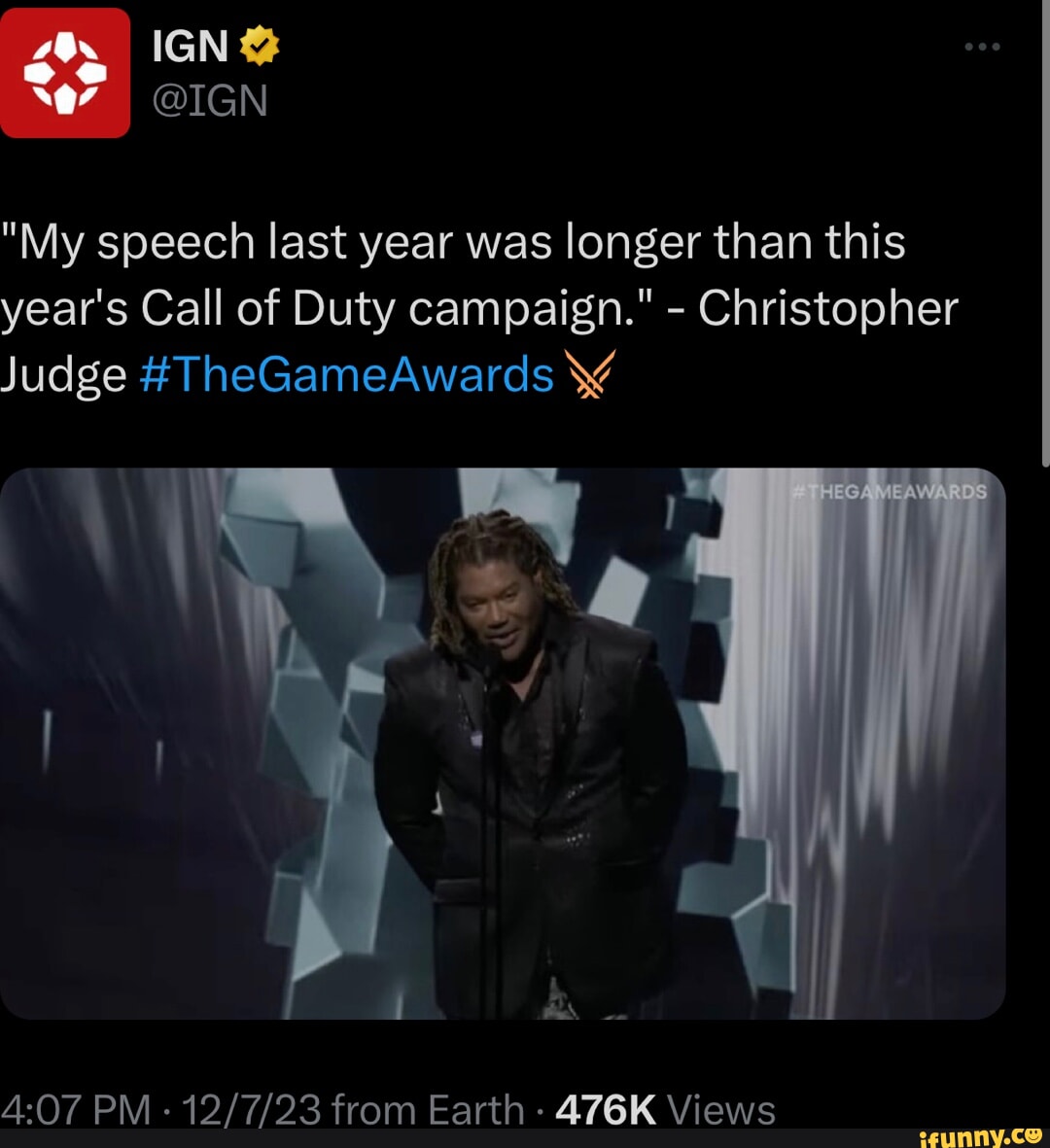 IGN - My speech was actually longer than this year's Call
