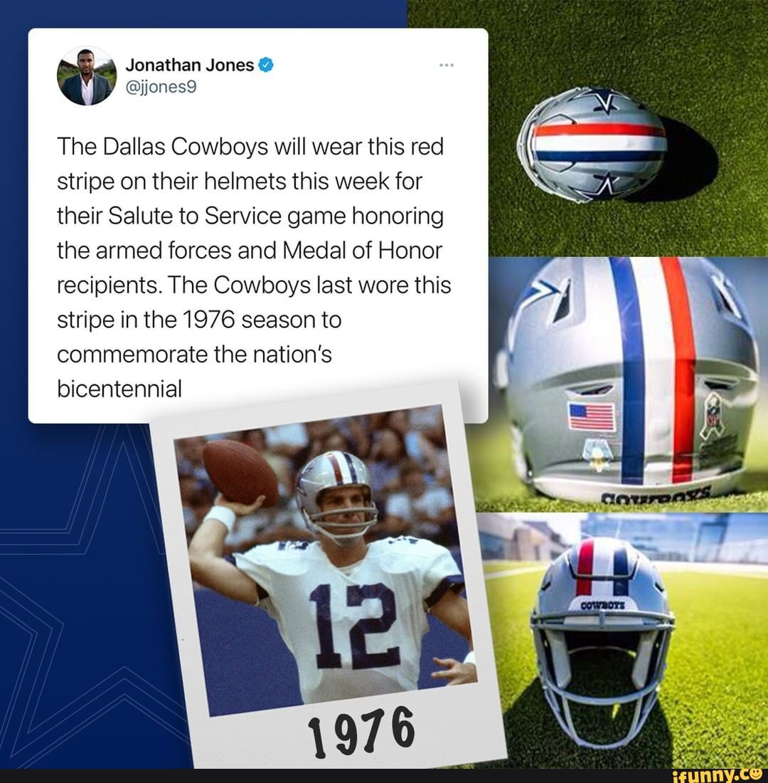 Cowboys wearing helmets with special red stripe