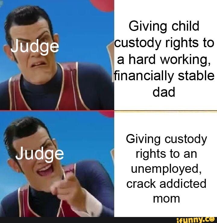 Giving child
"custody rights to
a hard working,
inancially stable
dad
Giving custody
I rights to an
unemployed,
crack addicted