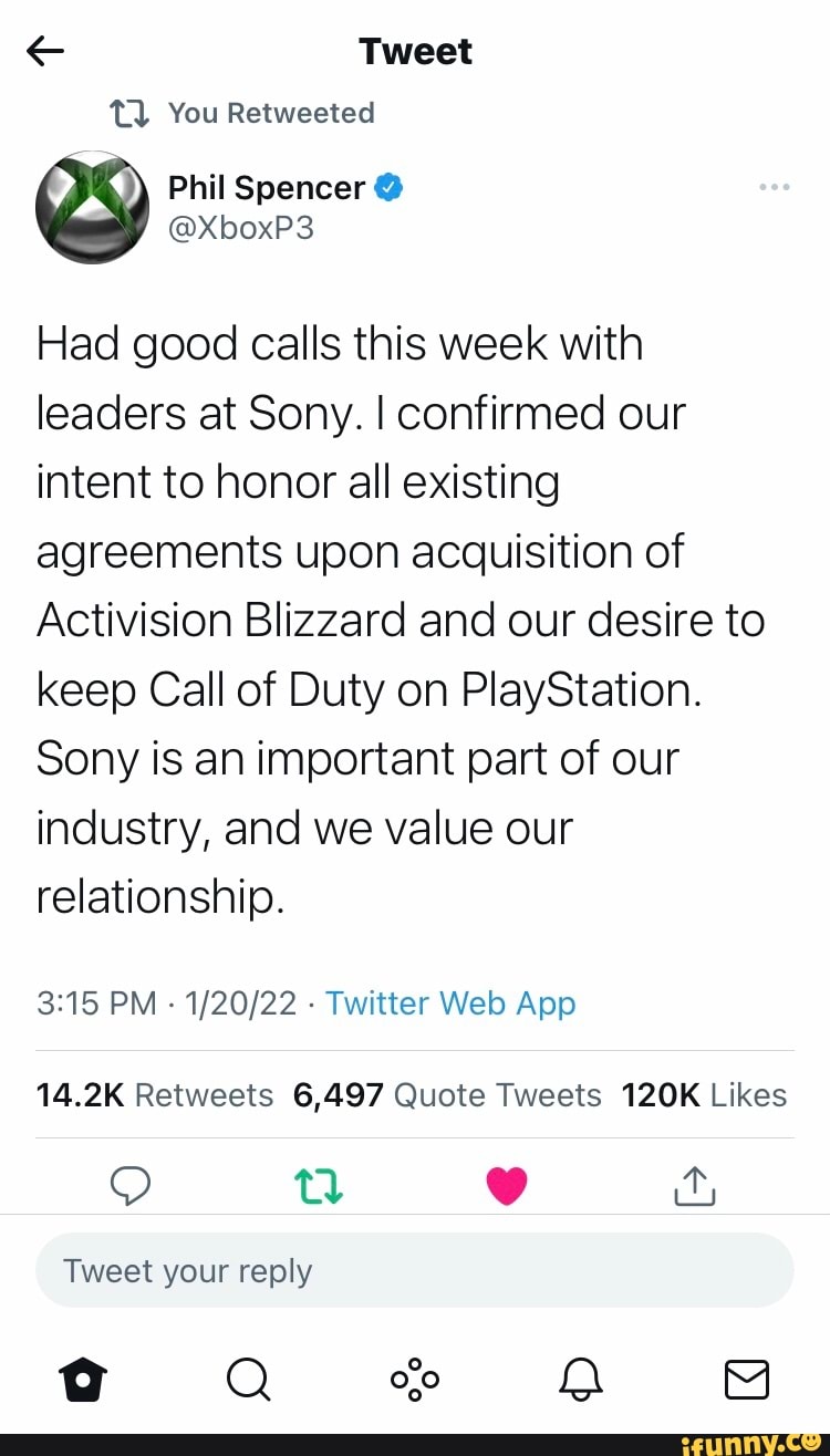 Tweet You Retweeted Phil Spencer Had good calls this week with leaders at  Sony. I confirmed
