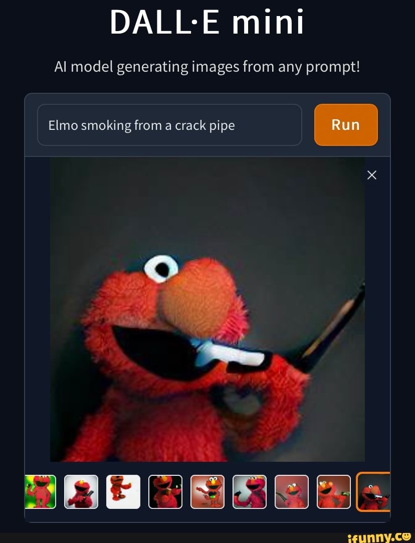 Mini Al model generating images from any prompt! Elmo smoking from a ...