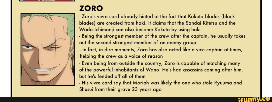 Zoro Zoro S Vivre Card Already Hinted At The Fact That Kokuto Blades Black Blades Are Created