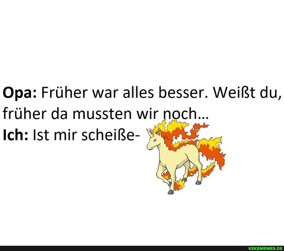 Opa: Früher war alles besser. Weißt du, früher da mussten wir noch...
Ich: Ist mir scheiße-