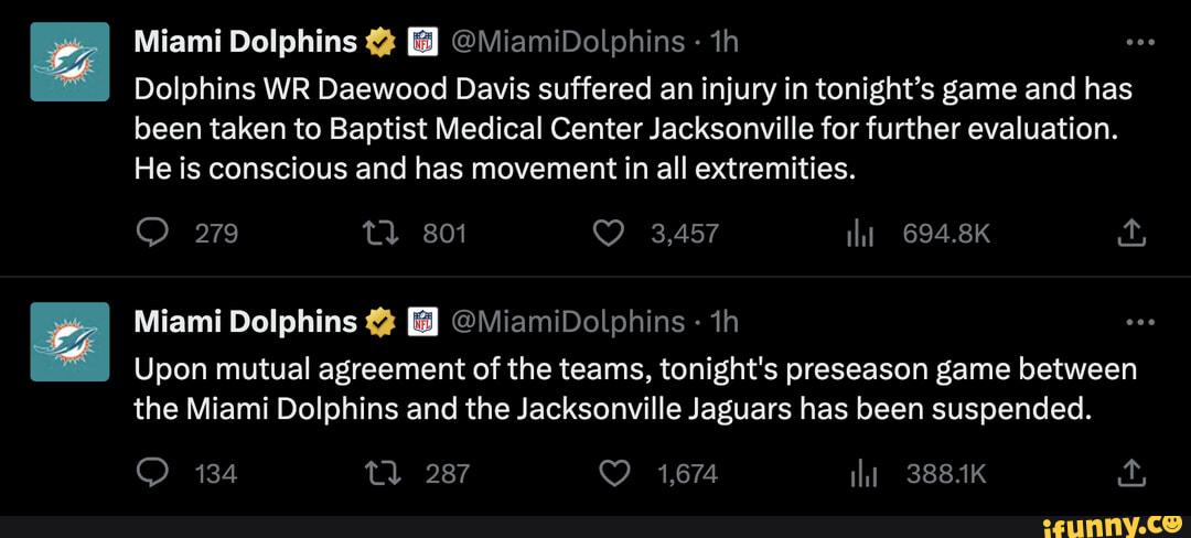 NFL preseason: Dolphins rookie Daewood Davis exits in stretcher