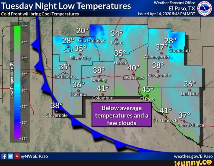 Tuesday Night Low Temperatures paso TX Cold Front will bring Cool