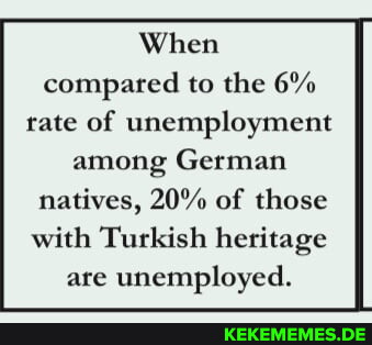 When compared to the 6% rate of unemployment among German natives, 20% of those 