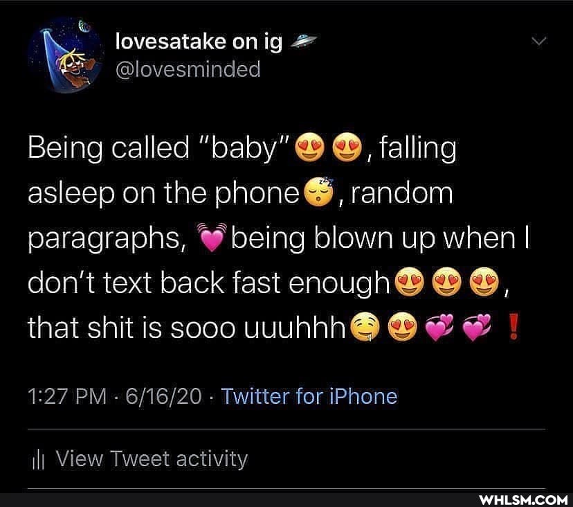 Being called "baby" falling asleep on the phone@, random paragraphs, being blown up when I don't text back fast that shit is sooo uuuthhh@ @
PM - - Twitter for iPhone
II View Tweet activity