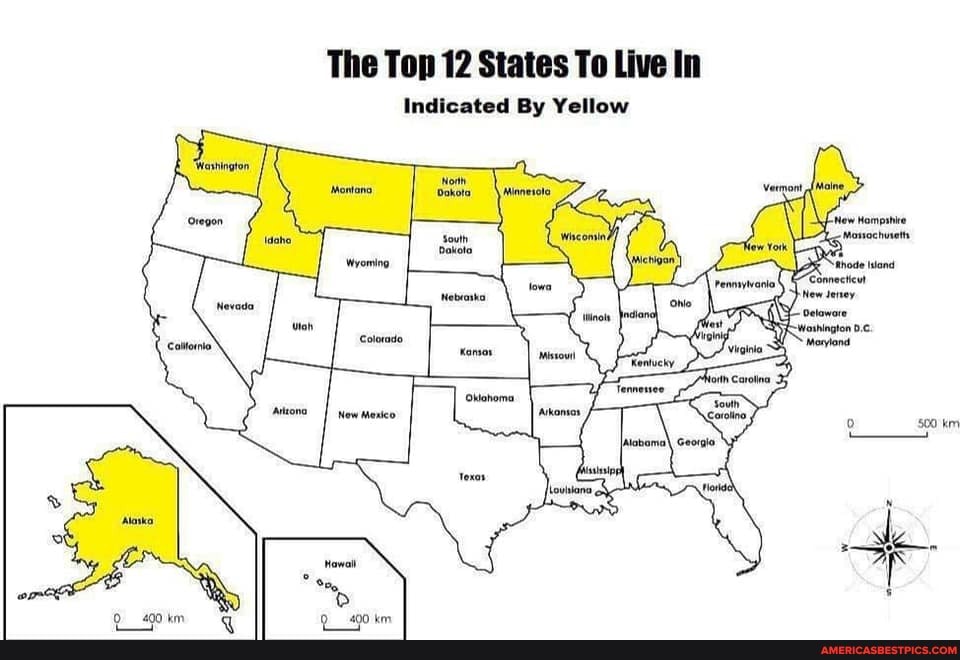 The Top 12 States To Live In
Indicated By Yellow