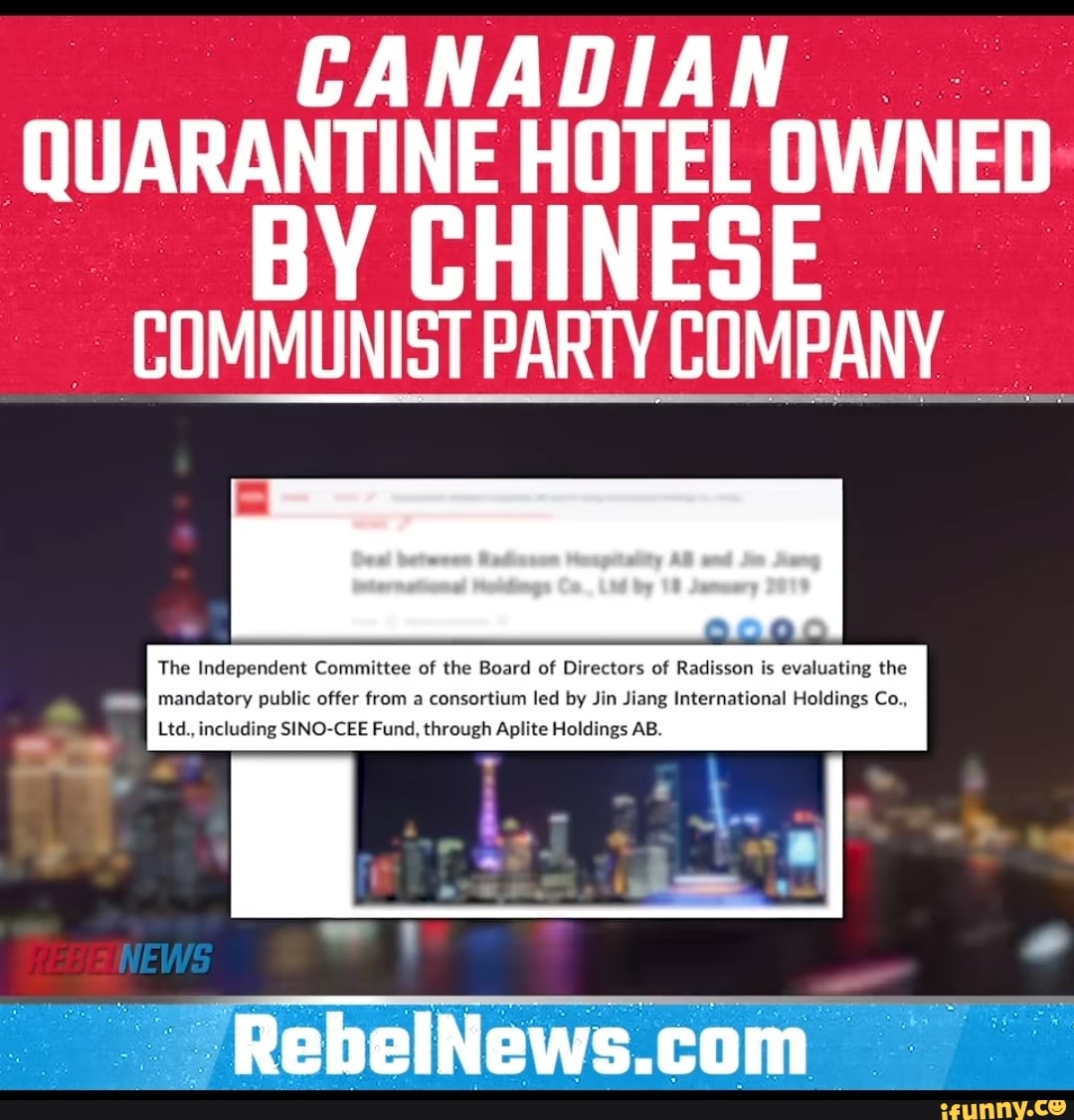 CANADIAN
BY CHINESE
The Independent Committee of the Board of Directors of Radisson is evaluating the mandatory public offer from a consortium led by Jin Jiang International Holdings Co.,
Ltd., including SINO-CEE Fund, through Aplite Holdings AB.
NEWS