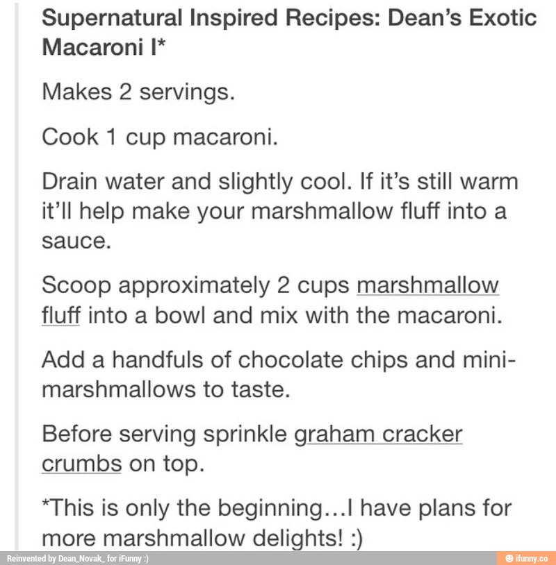 Supernatural Inspired Recipes: Dean’s Exotic Macaroni !* Makes 2 ...