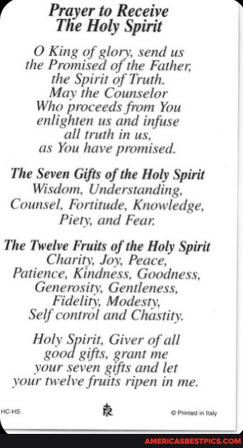 Prayer to Receive The Holy Spirit O King of glory, send us the Promised ...