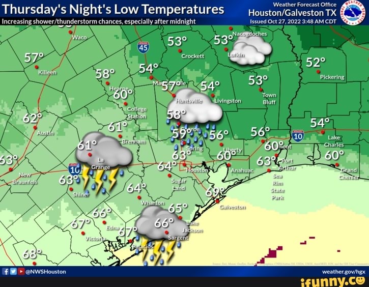 Thursday's Night's Low Temperatures Increasing chances, especially