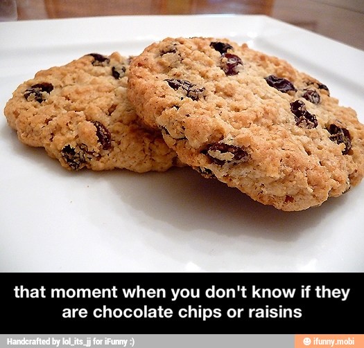 that moment when you don't know if they
are chocolate chips or raisins - that moment when you don't know if they are chocolate chips or raisins
