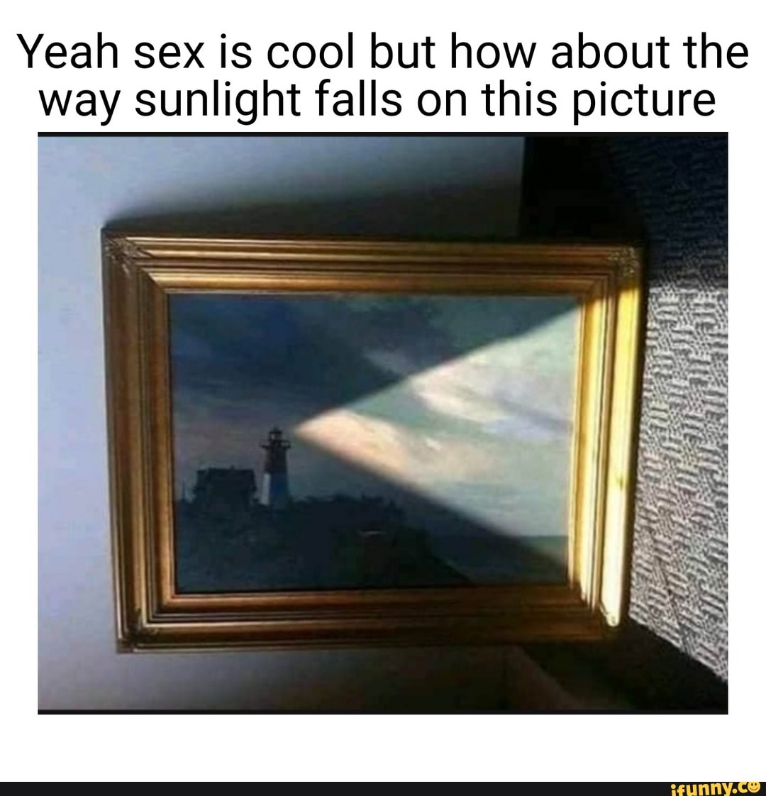 Yeah sex is cool but how about the
way sunlight falls on this picture