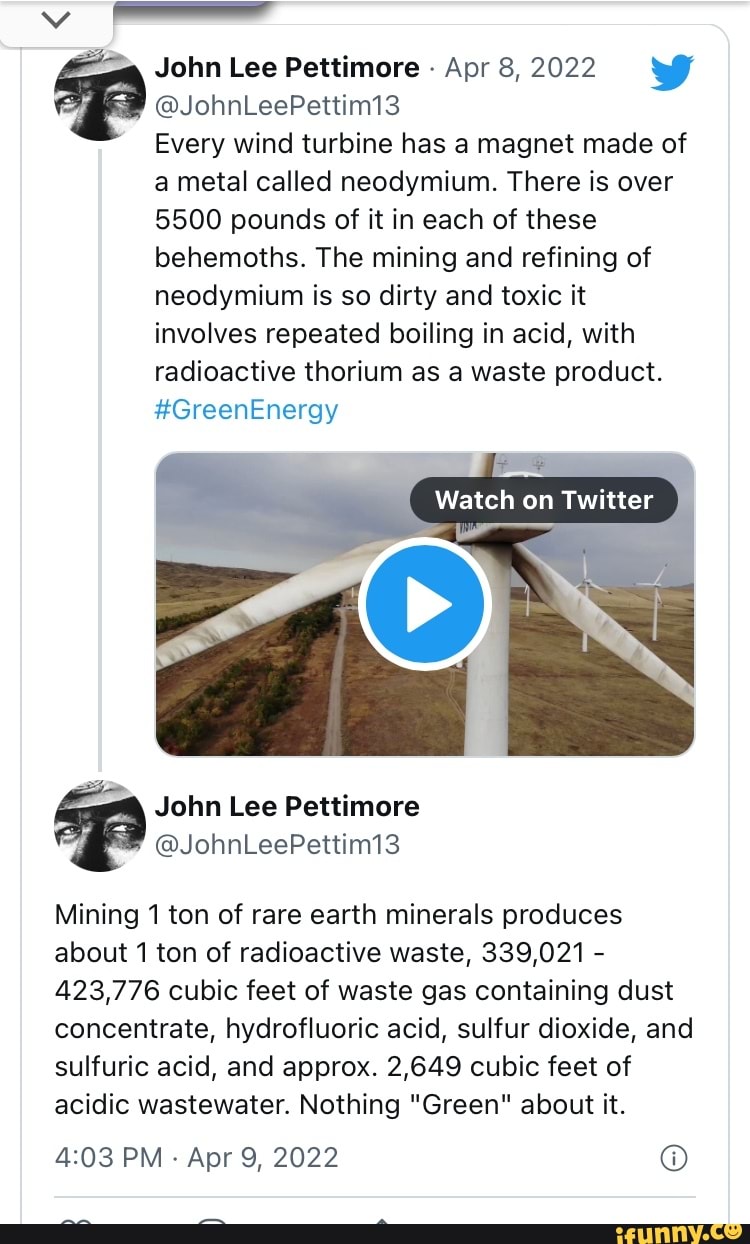 John Lee Pettimore Apr 8, 2022 @JohnLeePettin13 Every wind turbine has a  magnet made of a