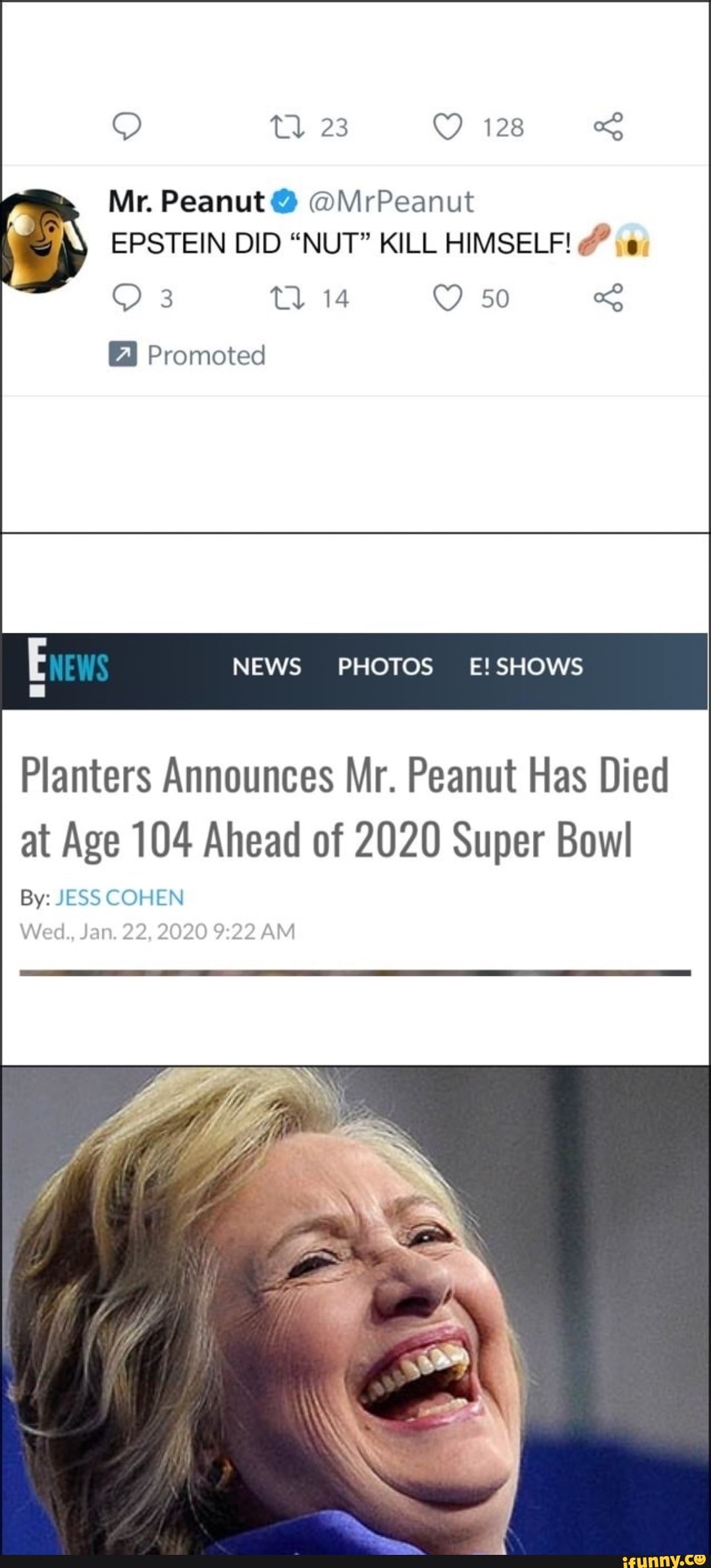 Mr. Peanut MrPeanut e Y EPSTEIN DID "NUT" KILL HIMSELF! 4" 0 Planters Announces Mr. Peanut Has