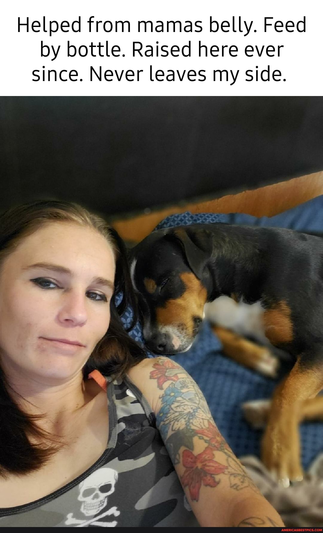 Helped from mamas belly. Feed
by bottle. Raised here ever since. Never leaves my side.