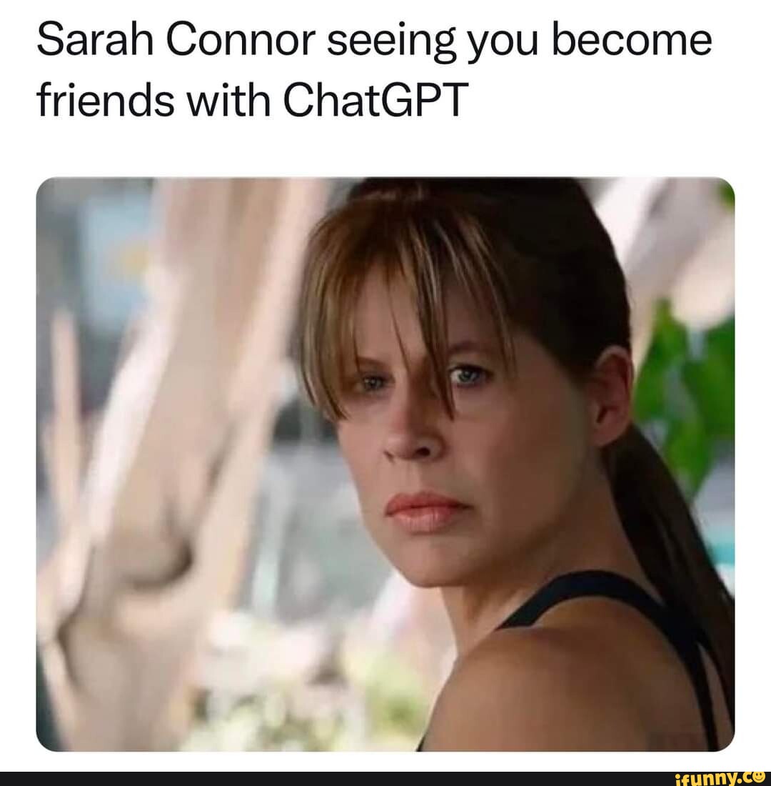 Sarah Connor olhando feio porque você brinca com a IA