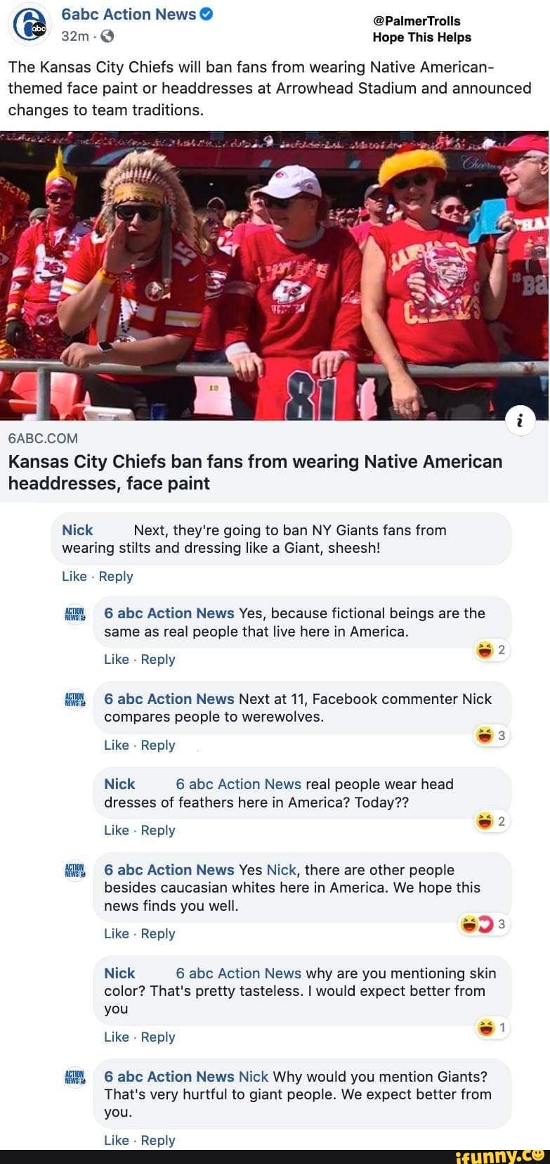 Kansas City Chiefs fans banned from wearing headdresses and Native American  face paint