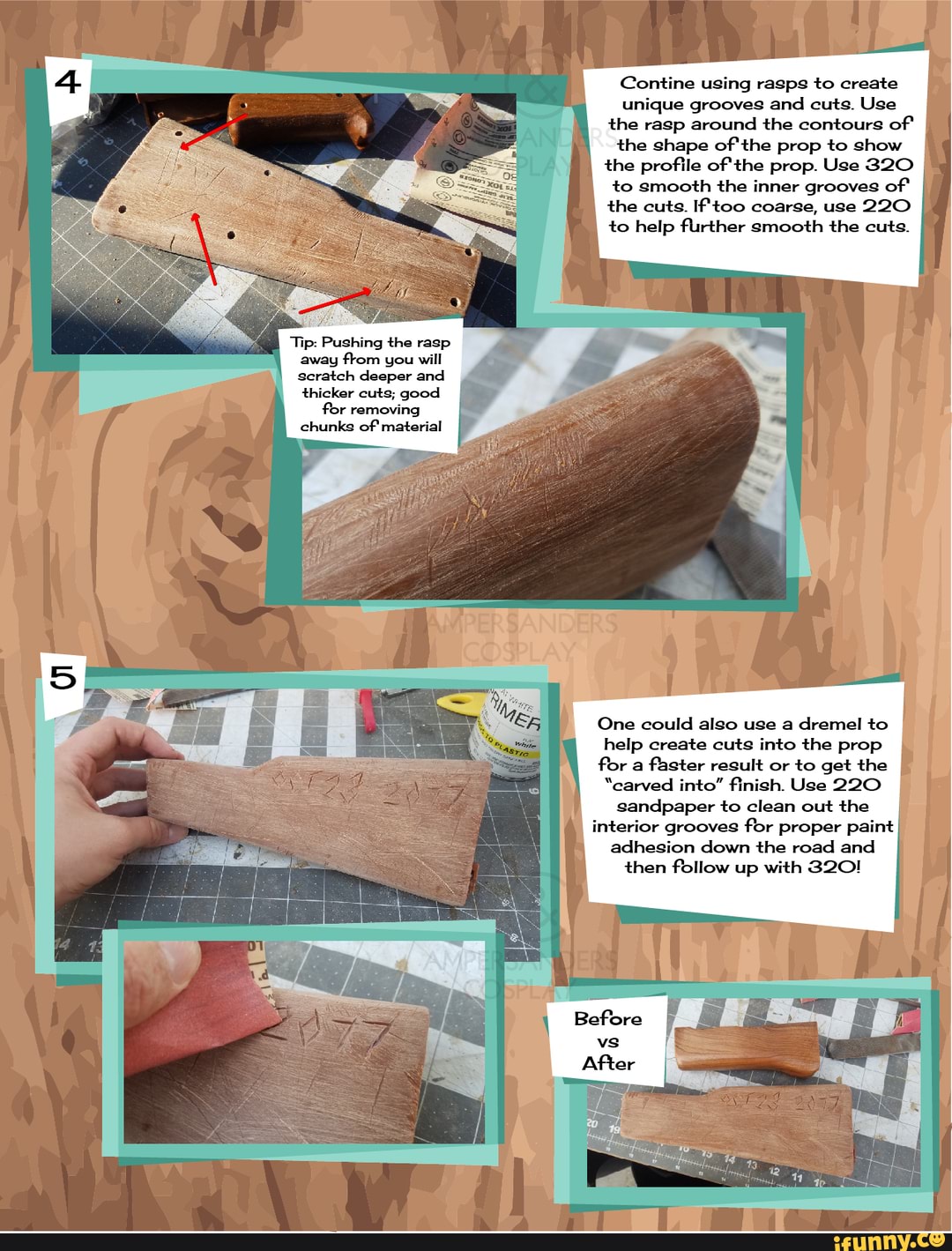 4. Continue using rasps to create unique grooves and cuts. Use the rasp