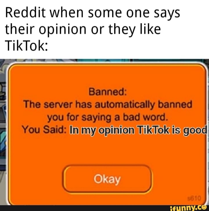 Reddit when some one says
their opinion or they like
TikTok:
Tiktokis good