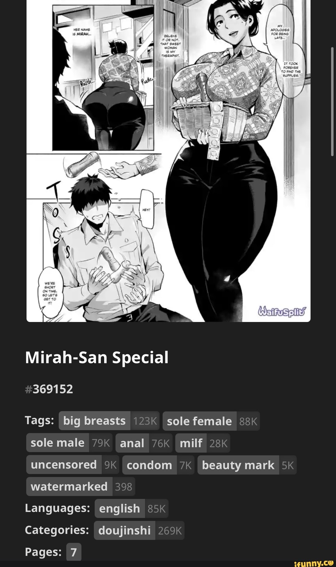 Mirah-San Special 369152 Tags: I big breasts 123K sole female sole male  anal milf uncensored condom beauty mark watermarked 398 Languages: english  Categories: doujinshi 269K Pages: 7 - iFunny