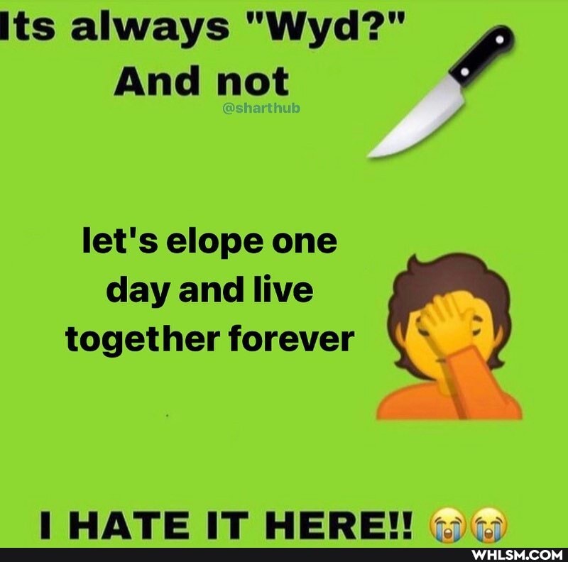 its always "Wyd?"
And not
let's elope one
day and live together forever
MATE IT MERE!