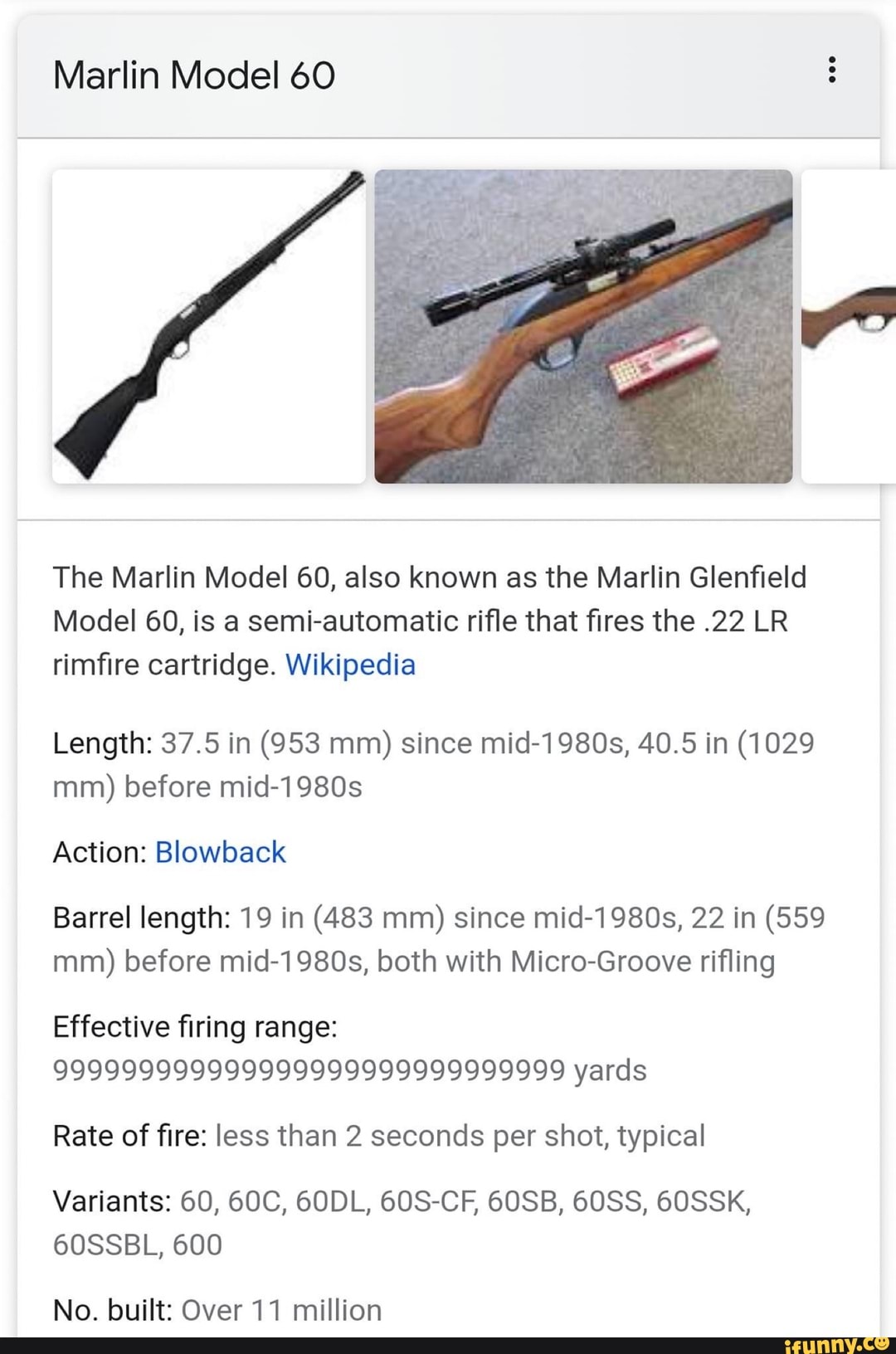 Marlin Model 60 The Marlin Model 60, also known as the Marlin Glenfield  Model 60, is