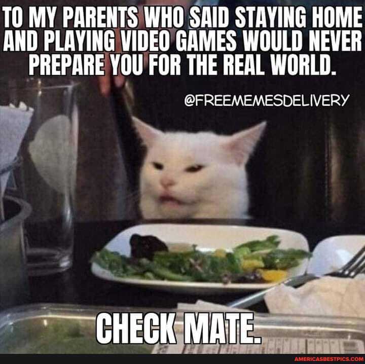 TO MY PARENTS WHO SAID STAYING HOME AND PLAYING VIDEO GAMES WOULD NEVER PREPARE YOU FOR THE REAL WORLD.
@FREEMEMESDELIVERY
CHECK MATE-