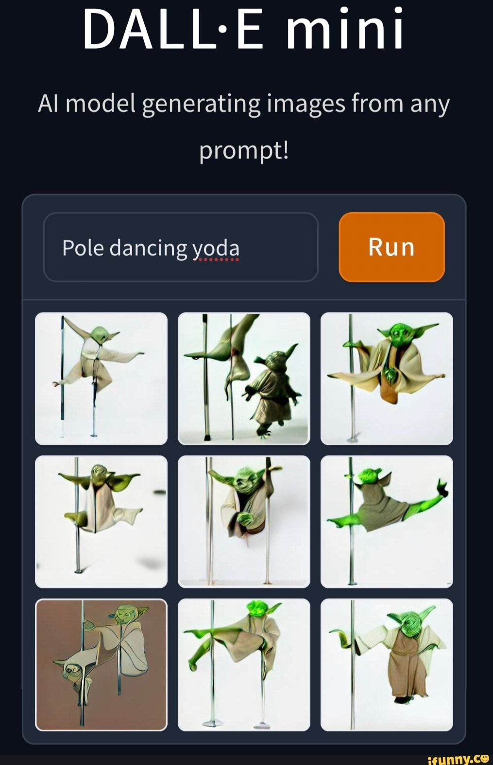 DALLE Mini Al Model Generating Images From Any Prompt Pole Dancing Yoda Run II