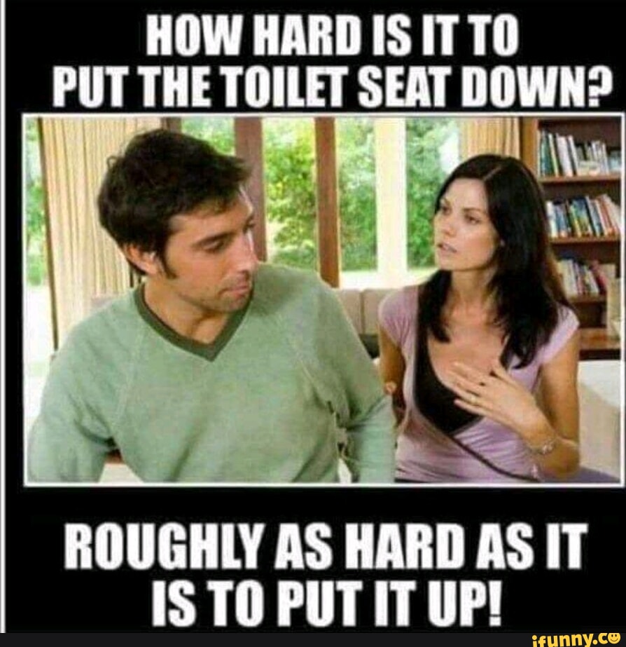 HOW HARD IS IT TO PUT THE TOILET SEAT DOWN? ROUGHLY AS HARD AS IT IS TO