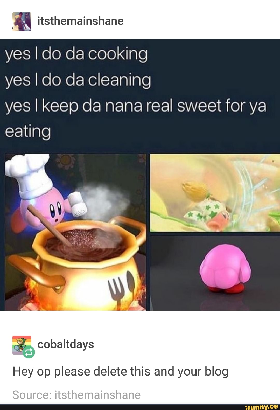 Itsthemainshane Yes I Do Da Cooking Yes I Do Da Cleaning Yes I Keep Da Nana Real Sweet For Ya Hey Op Please Delete This And Your Blog Ifunny