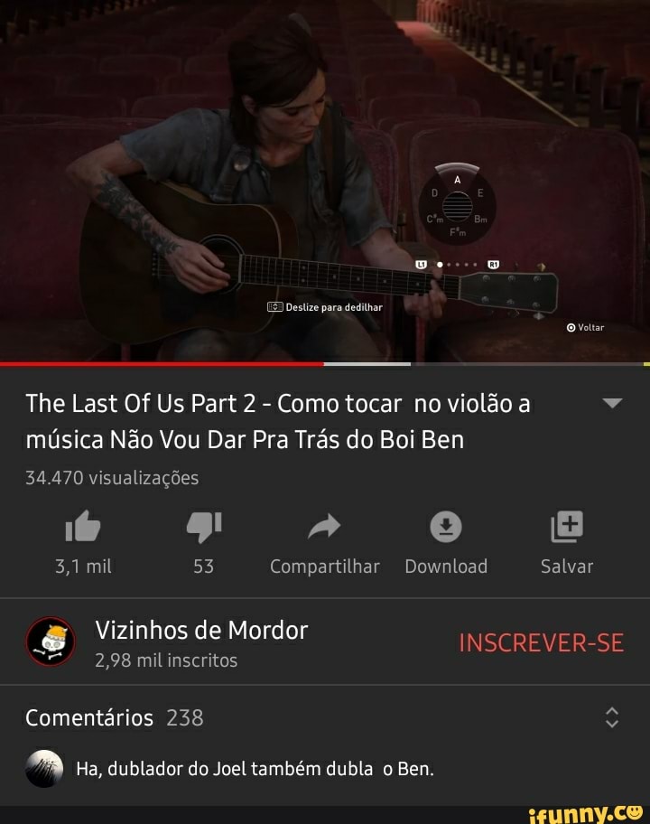 Como tocar no violão a
música Não Vou Dar Pra Trás do Boi Ben
™~ Ha, dublador do Joel também dubla o Ben.
v