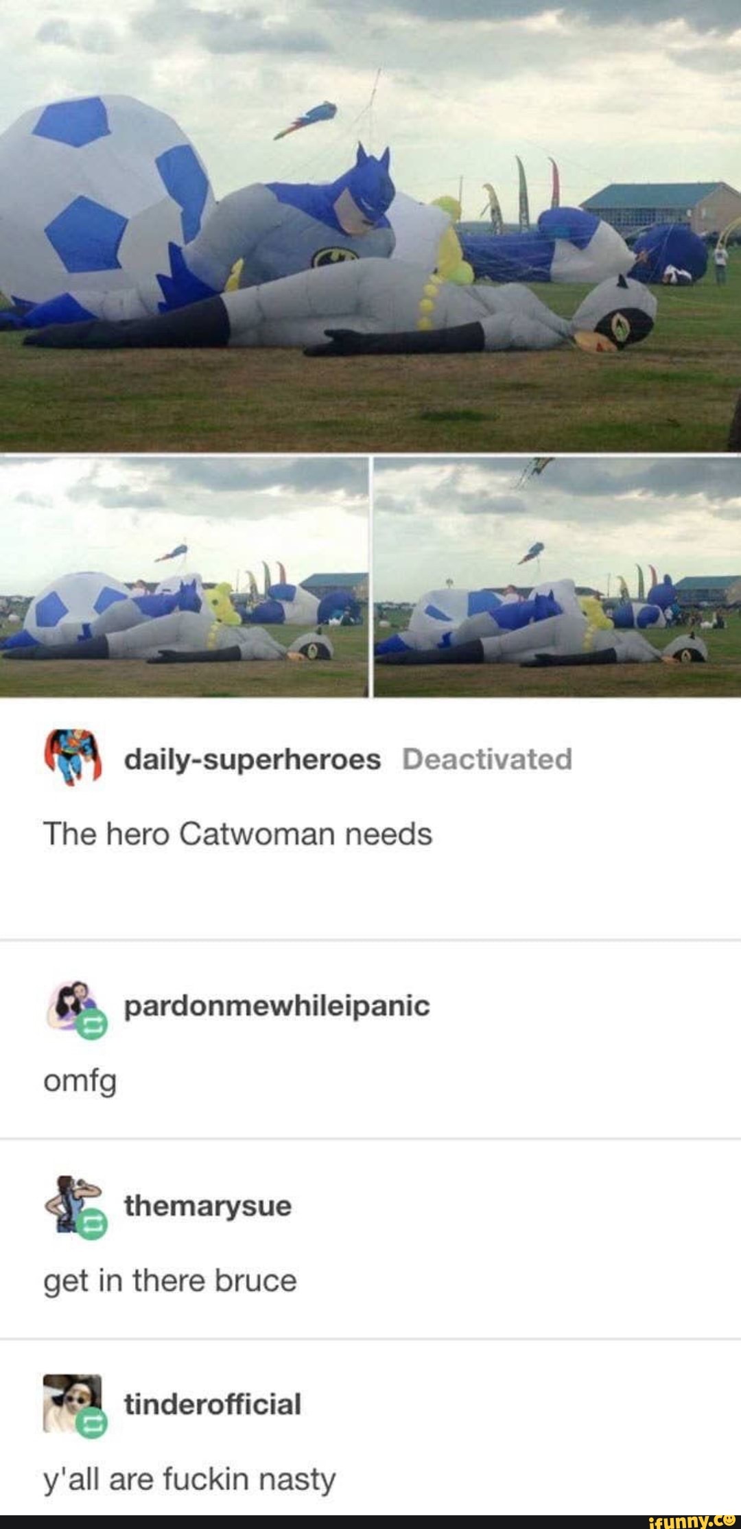 E daily-superheroes Deactivated
The hero Catwoman needs
e pardonmewhileipanic
get in there bruce
y'all are fuckin nasty