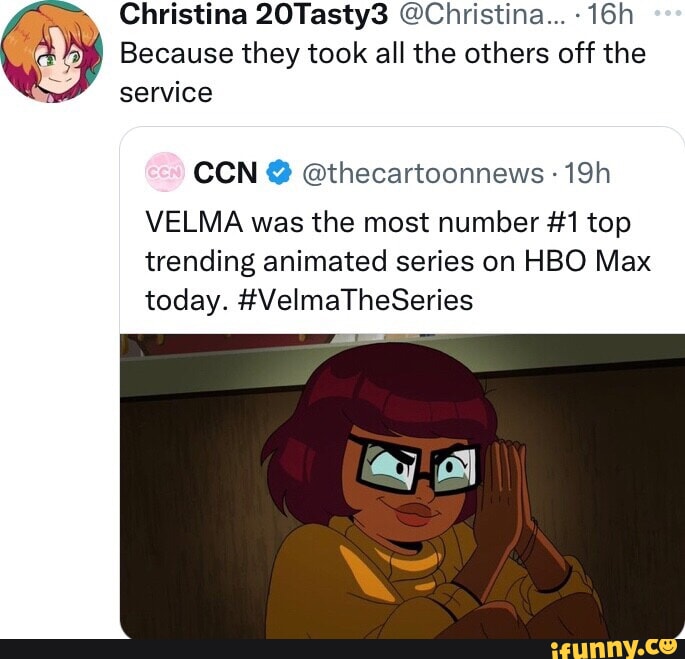 Animation on Max on X: VELMA is the #1 top trending series on HBO Max  today. #VelmaTheSeries  / X