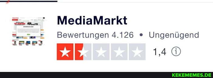 MediaMarkt
Bewertungen 4.126 Ungenügend