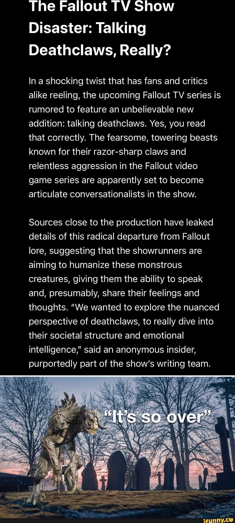 The Fallout TV Show Disaster: Talking Deathclaws, Really? Ina shocking ...