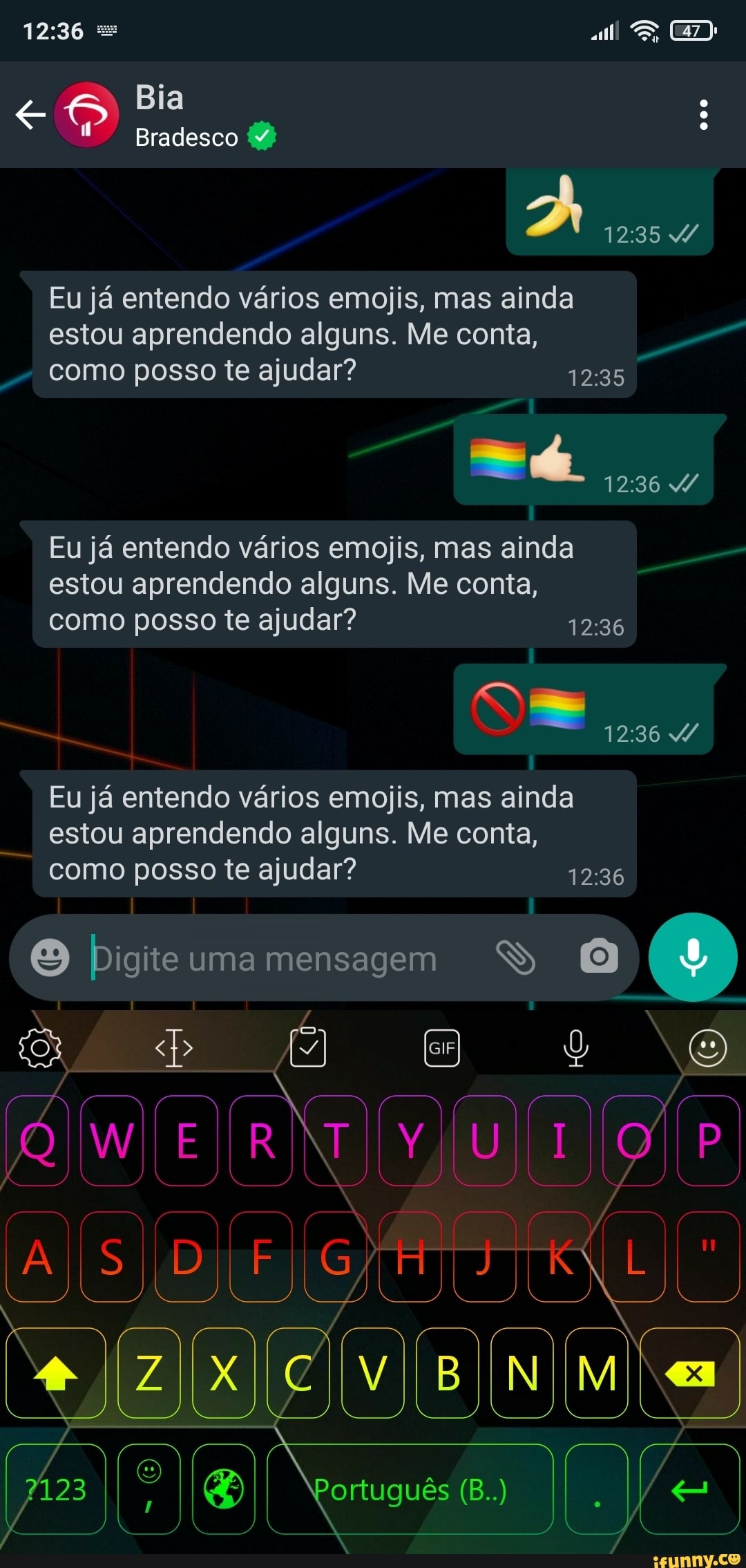 Bia
Bradesco º
Eu já entendo vários emojis, mas ainda estou aprendendo alguns. Me conta, como posso te ajudar?
Eu já entendo vários emojis, mas ainda estou aprendendo alguns. Me conta, como posso te ajudar?
Eu já entendo vários emojis, mas ainda estou aprendendo alguns. Me conta,
como posso te ajudar?
Digite uma mensagem SS
I ortuguês (B.)
aI
"AR