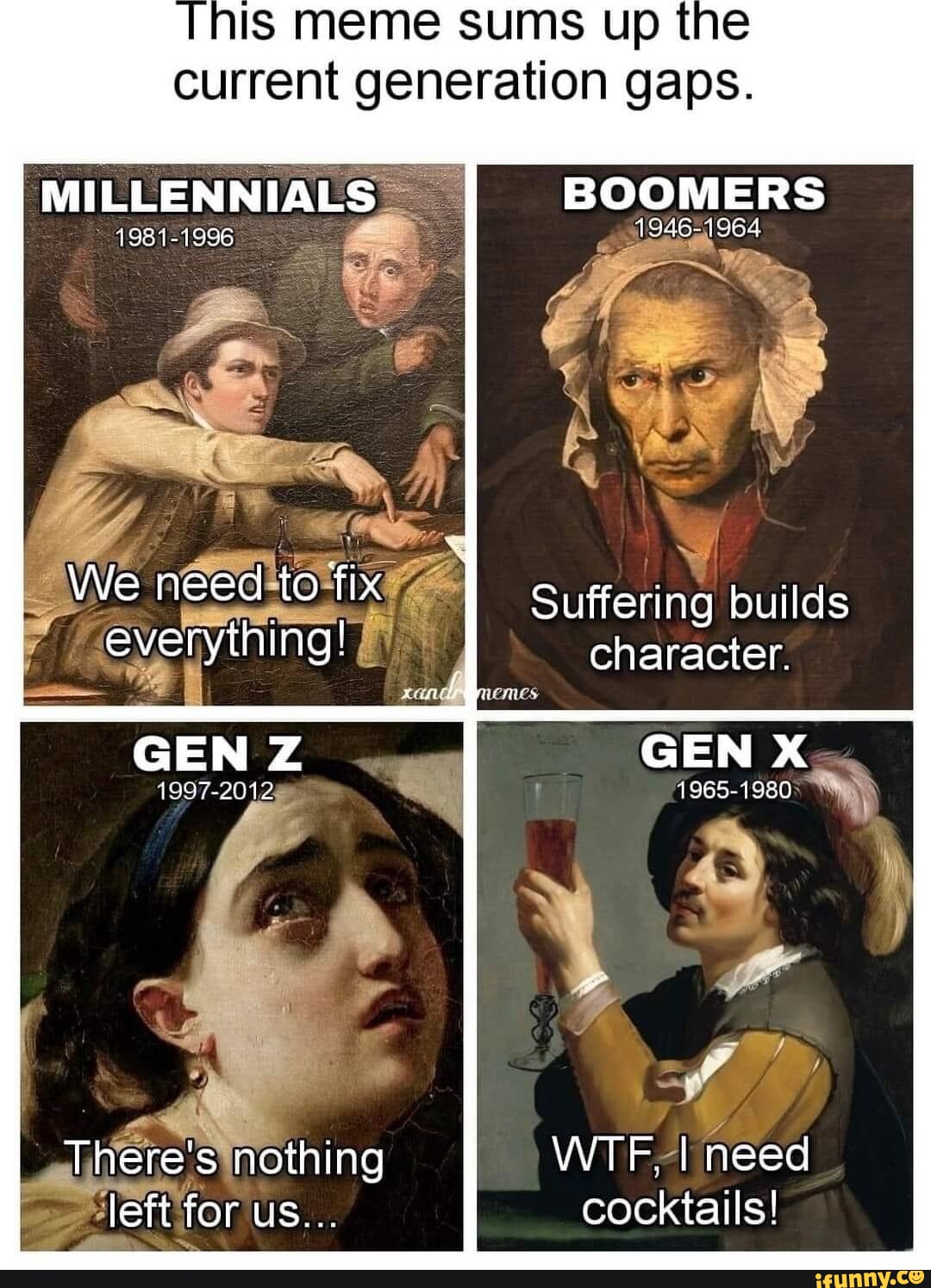 Is meme sums up the current generation gaps. MILLENNIALS 1981-1996 We ...