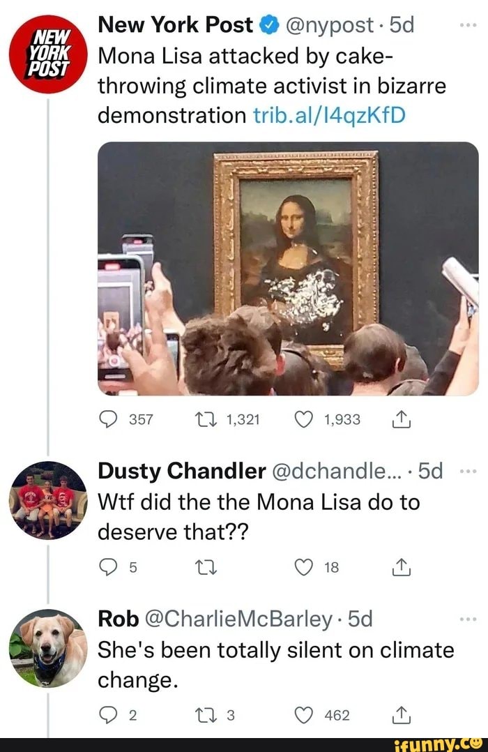 NEW New York Post nypost Sd Mona Lisa attacked by cake throwing