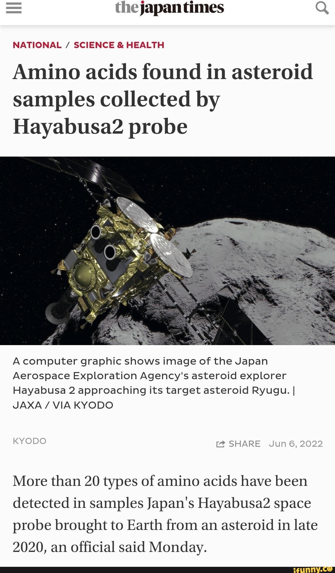 Building blocks of life in Space!! = the japan times Q NATIONAL / SCIENCE & HEALTH Amino acids