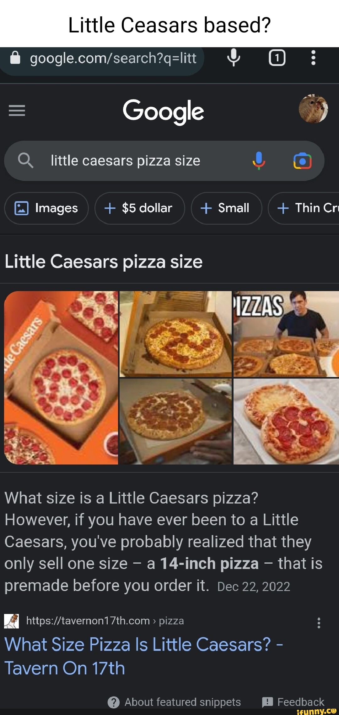 Little Ceasars based? = Google Q. little caesars pizza size Images + $5 ...