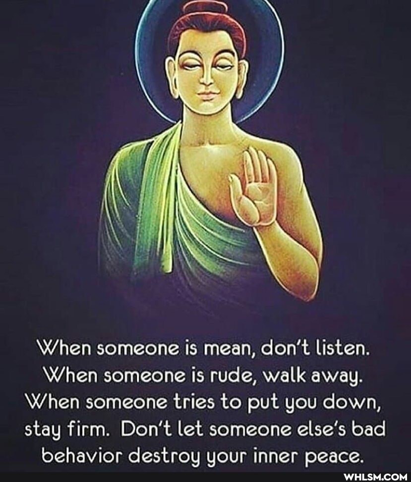 When someone is mean, don't listen.
When someone is rude, walk away.
When someone tries to put you down, stay firm. Don't let someone else' bad behavior destrou uour inner peace.