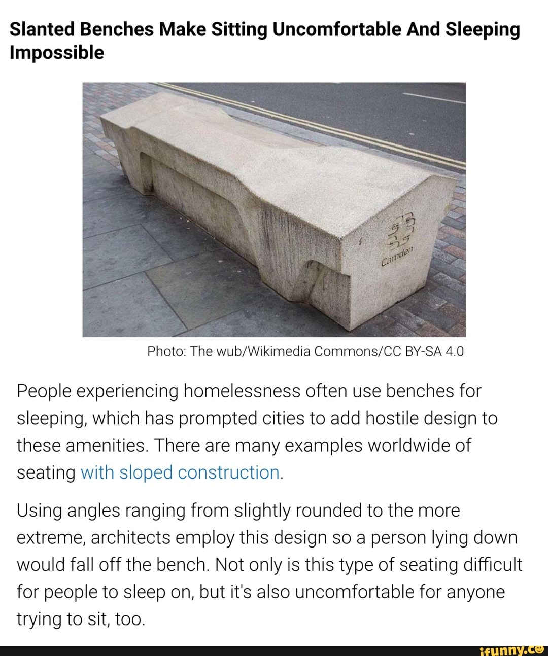 Slanted Benches Make Sitting And Sleeping Impossible
