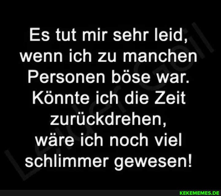 Es tut mir sehr leid, wenn ich zu manchen
Personen böse war.
Könnte ich die Zeit zurückdrehen, wäre ich noch viel schlimmer gewesen!