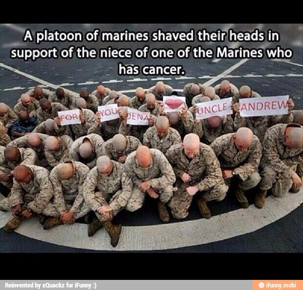 TEC. ofr marines E theirlheads in a
support of the Es of one of the
I
Ma rine:
has cancer =
