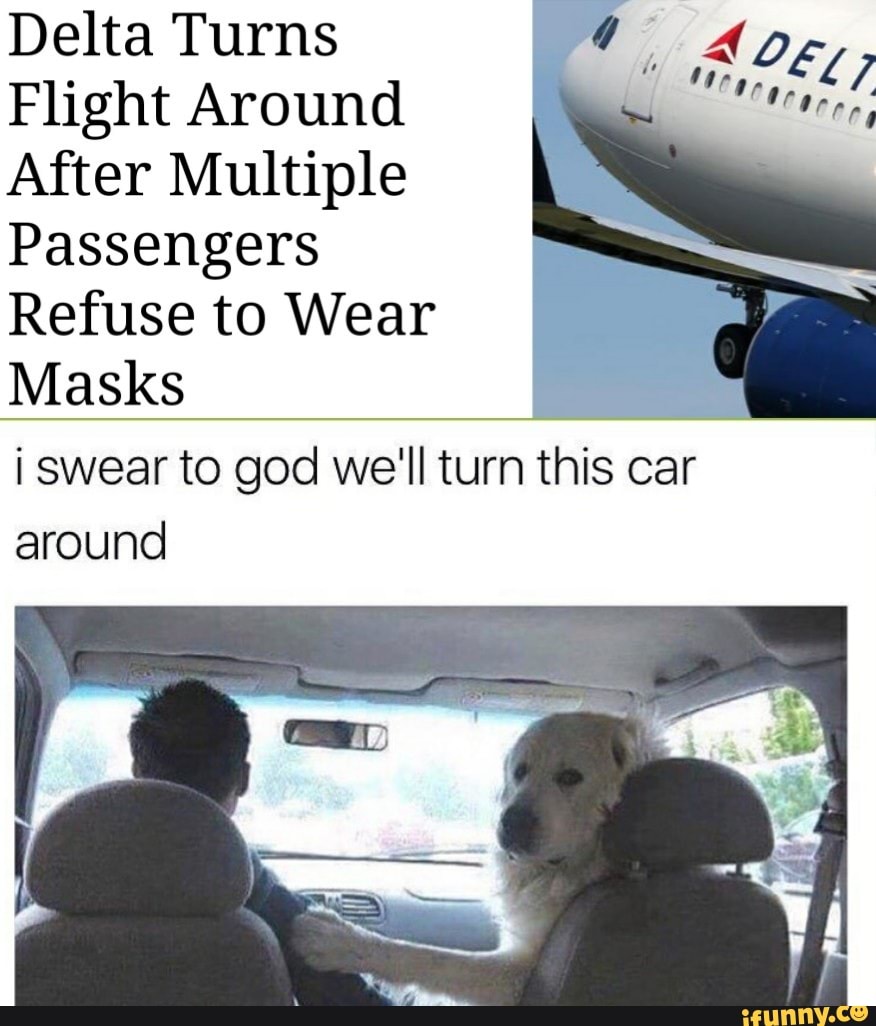 Delta Turns
Flight Around
After Multiple
Passengers
Refuse to Wear
Masks
i swear to god we'll turn this car
around