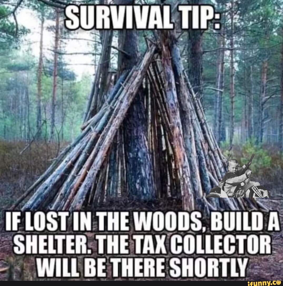 SURVIVAL TIP: SS IF LOST IN THE WOODS. BUILD A OHELTER. THE TAX ...