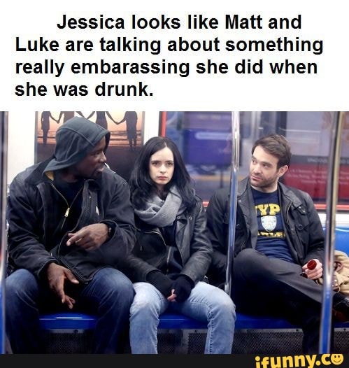 Jessica looks like Matt and
Luke are talking about something really embarassing she did when she was drunk.